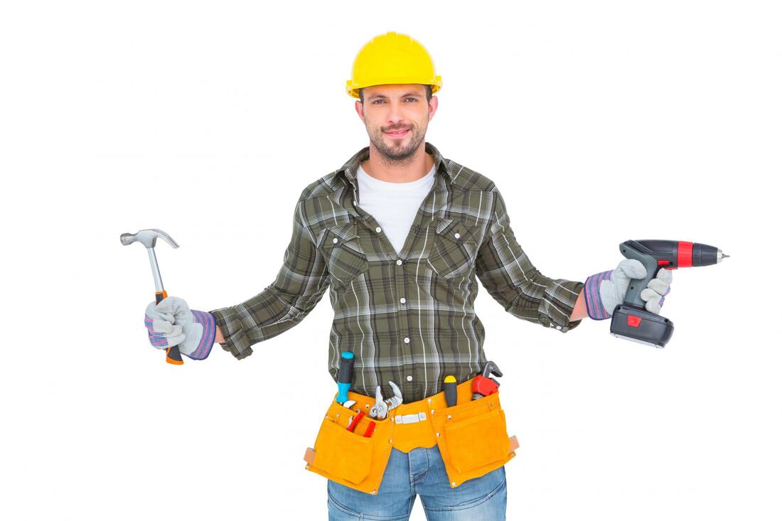 a man holding equipments